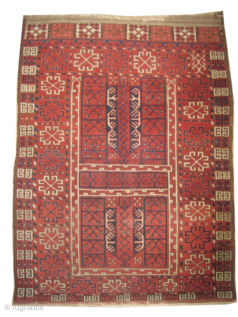 


Ersari Engsi Turkmen, knotted circa 1820 antique, collectors item, 128 x 170 cm, ID: K-3129
High pile, at the center two small old repair circa 1x2 cm, the rest part is in perfect  ...