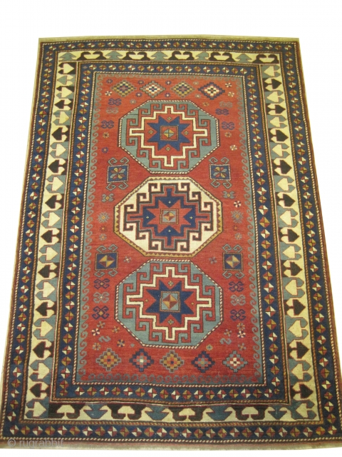 	

Bordjalou-Kazak Caucasian circa 1885 antique. Collector's item, Size: 217 x 155 (cm) 7' 1" x 5' 1"  carpet ID: H-418
Acceptable condition, vegetable dyes, the black color is oxidized, the warp and  ...