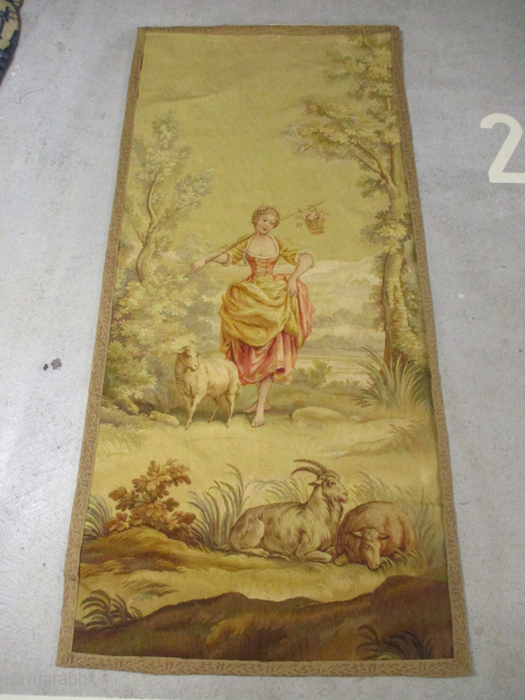 Tapisserie French 100% silk, circa 1870, antique, 83 x 178 cm, ID: KZM-6
Very finely woven with silk thread, vegetable dyes, a single example, in its original shape.      