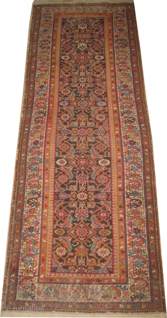 

Malaier Persian knotted circa in 1900 antique,  300 x 107 (cm) 9' 10" x 3' 6"  carpet ID: K-2703
The black knots are oxidized, the knots are hand spun wool, the  ...