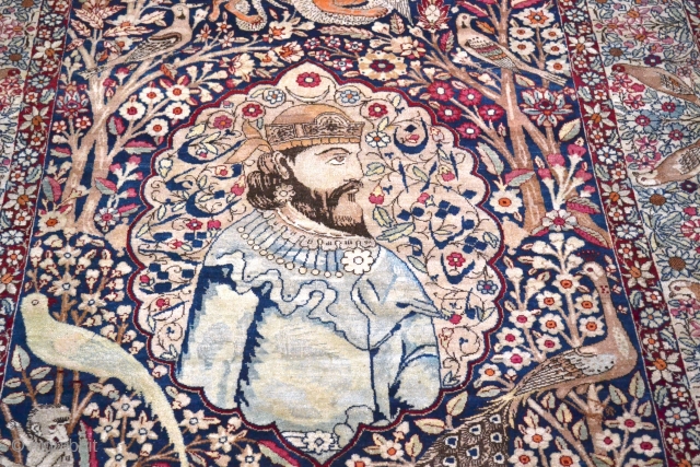 19th.C Kerman, pictorial rug, Qajar period, in immaculate condition, 
Ghalicheh size (approx 210x140 cm). 
Collectable piece, superfine museum quality piece, quality; approx 500 asymmetrical knots per sq/ inch.
call us for further details  ...