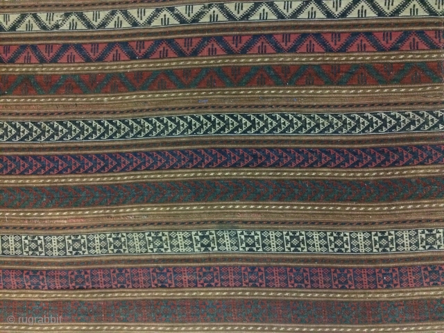 Bidjar-Iran Kurdish jajim with Geometrical pattern belongs to first half 20th.
size:110*180 cm
Some signs of wear and aging is visible though it was kept unused for many years.
Please contact for more images.
  