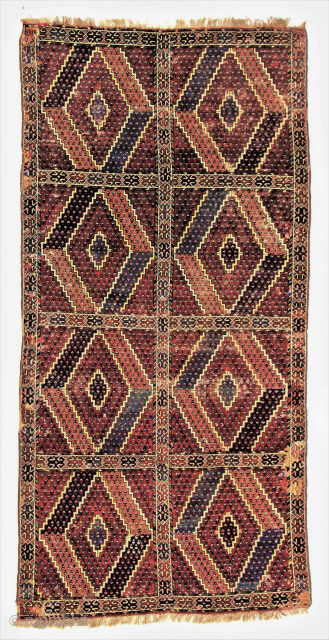 A handsome, early "garden" stype of Ersari-Beshir main carpet with significicant age, ca. early 1800-25, 4.2 x 9.0 feet. Good condition with well-done faded repairs. Origininal selvages are missing.  See derails,  ...