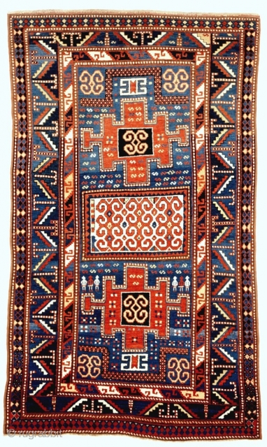 Antique Karachov Kazak, SW CAucasus, 4.10x6.7 feet. Last quarter 19c.
                       