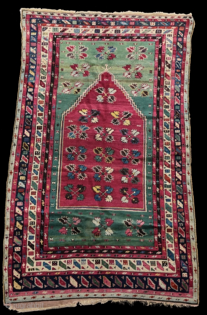 Beautiful antique Kirsehir prayer rug, knotted upside down, good condition & colors, possibly some minor repiling, Size ca. 107 x 180 cm.           