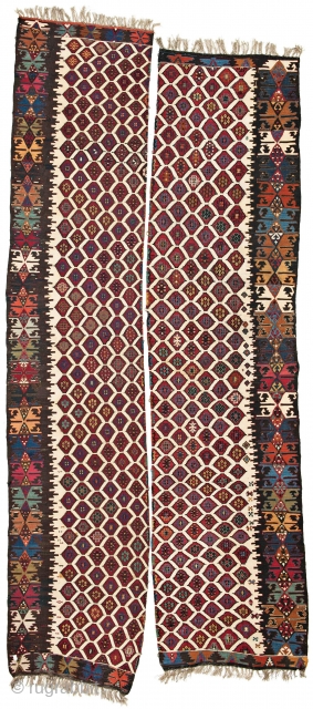 An exceptional piece from the last generation of good Reyhanli Kilims. Late 19th century. 357 x 76 cm and 335 x 82 cm. Overall very good condition. More info & pics if  ...