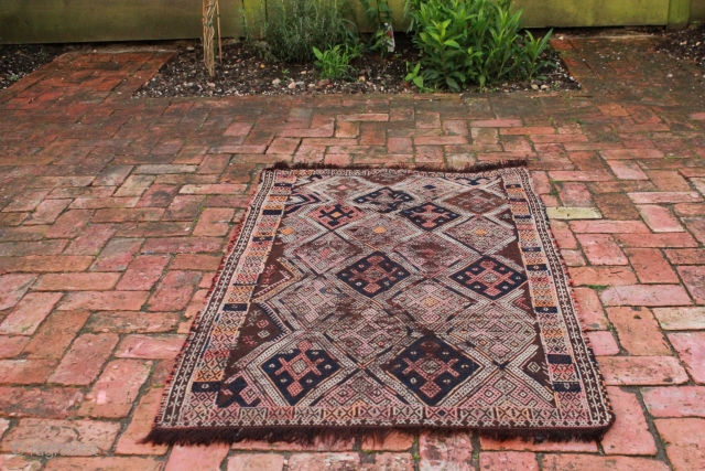 Afghan verneh? early 20th century.  Areas of wear as shown in the photo images but not broken.  A beautiful pattern and the rug is otherwise in good condition for it's  ...