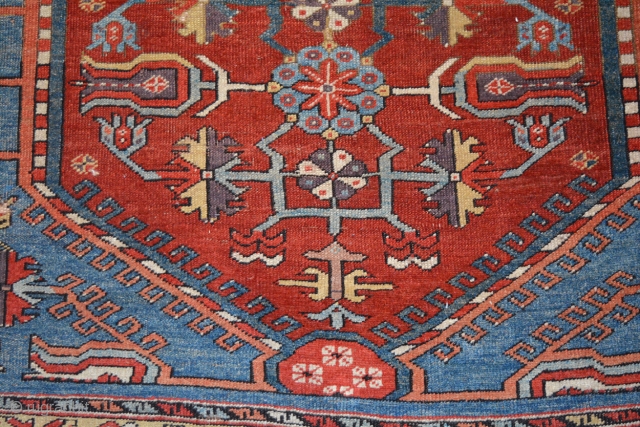 1840 or earlier Konya-Ladik Long Rug, 3'10" x 16'3". Spacious and delicately drawn design with wonderful old colors, purple-aubergine, yellow, green, three reds including a spectacular cherry red and a stunning light  ...