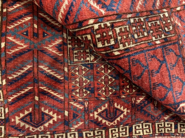 SOLD!!Ethnographic Tekke ensi in great color, wool and design. Smaller squarish size consistent with older pieces.                 