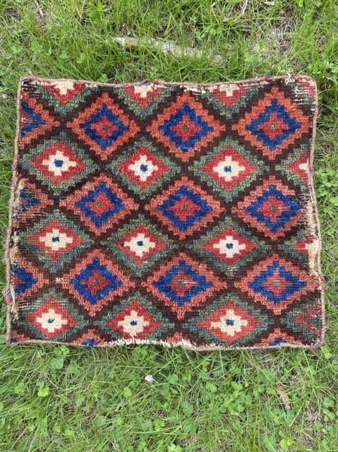 Small Afshar pile bagface. Unusual weave with cotton warp and wool weft. Super saturated natural dyes. Beautiful color. Textile art. $200 including shipping in country        