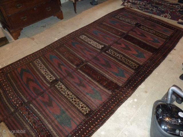 Good mixed piled and flat-woven baluch, good condition and colours including lovely green,  315 x 150 cm, 10.3 x 4.9 ft.           