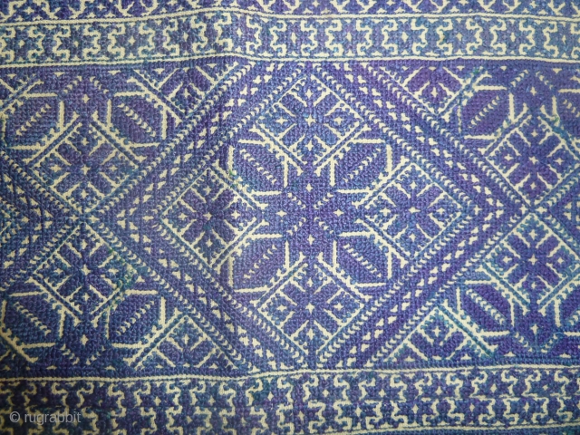 Fine silk embroidered Fez cushion in different blues, 19th cent.                       
