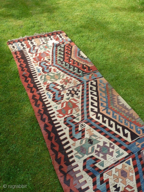 Fabulous central anatolian kilim, lovely colours including nice aubergine, good condition in general but one 'indigenous' repaired hole, with this type one half is often more beautiful than the complete piece (hang  ...