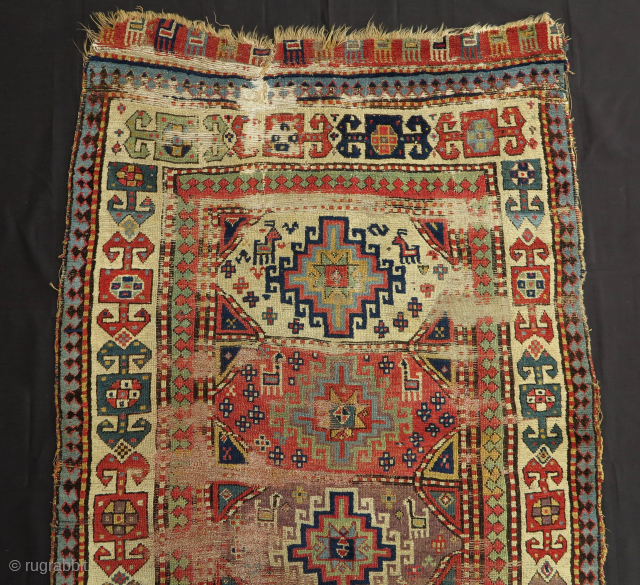 Early South Caucasian-Moghan long rug, first half of 19th century, 110X320cm. A bit worn, but quite complete and have the spirit of a real old Caucasian village rug!     