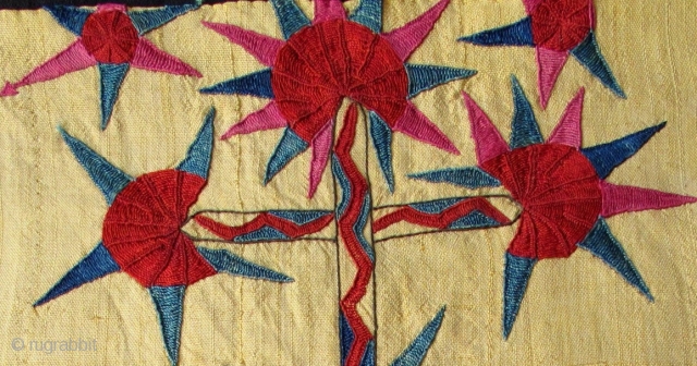 Turkmen Yellow Chirpy Back Panel,silk embroidery on silk background,19th century,35x100cm,unique design.                      