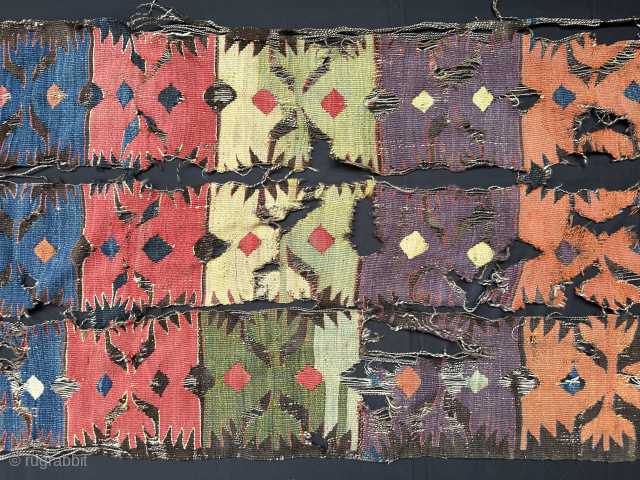 Anatolian kilim fragment, gül-budak, Mut (?), pre-1850, 2 part fragment, 70 x 196 cm                   