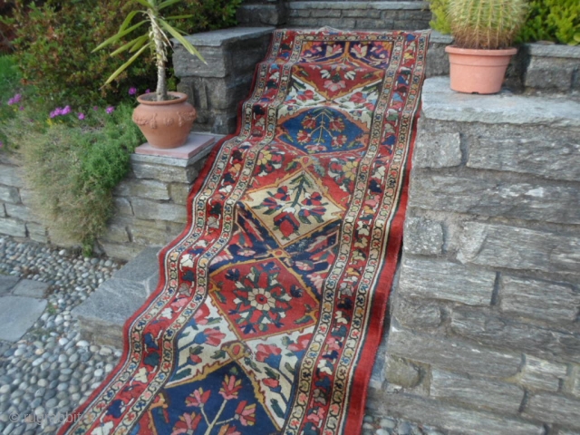 Antique runner Chahar Mahal-va- Bachtiari size 404 x 105cm.
Some areas have visible the foundations. Look at the photo-
Runner has been washed professionally. Natural dyes.
More info or pictures on request. Regards from the  ...