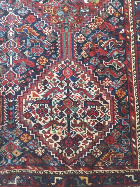 Khamseh in very good condition.
More pictures on request.
Original size and colors for this
antique Persian carpet.
Before 01.01.2000 has been exported
from Persia.

REGARDS   from COMO !

SOLD ! THANKS! 
     