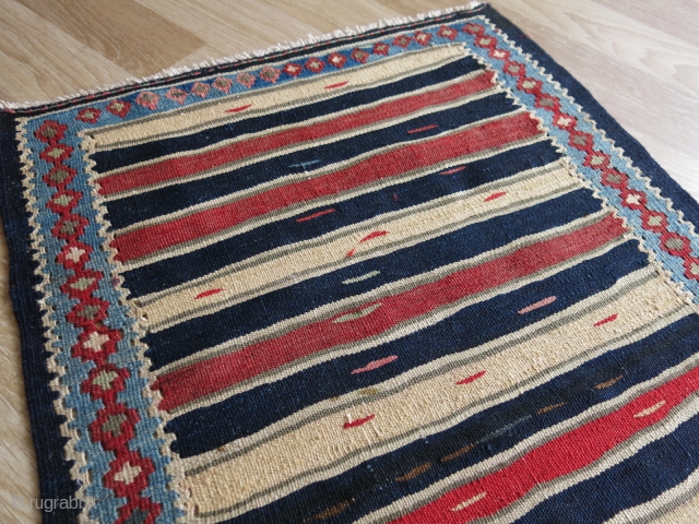 Minimalist mini Bijar kilim with natural colors and wool on cotton. 
Size: 23.5" x 35.5" (59 cm x 90 cm).             