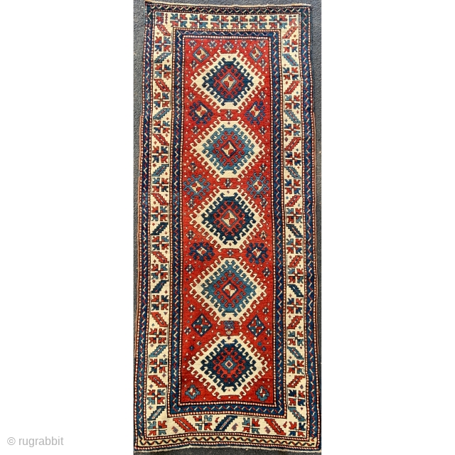 Caucasian Kazak Bordjalou Long Rug - 4'2 x 10'8 - 128 x 329 cm. c. 1880                 