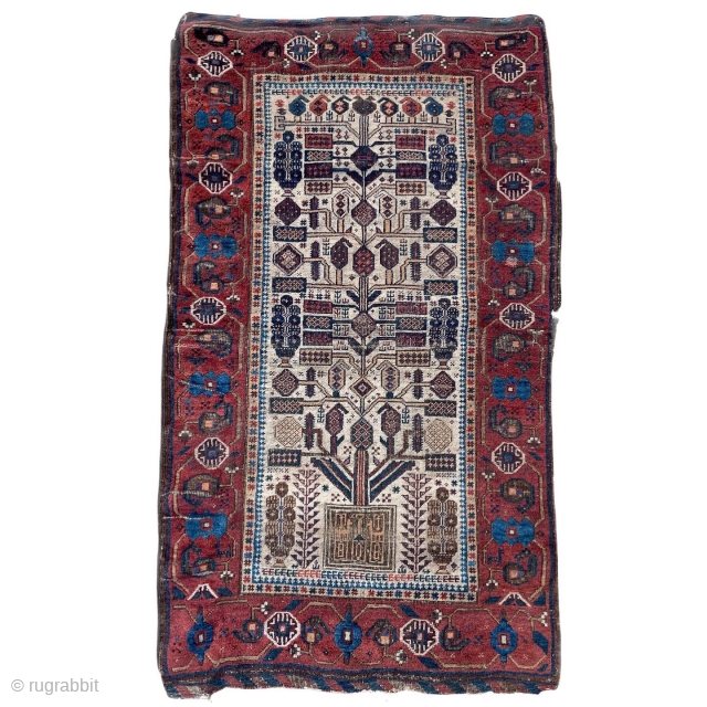 Beautiful Old Baluch Rug from late 19th c. Rare type - Has small amounts of silk highlights - 35" x 59" - 89 x 150 cm - Alas not suitable for flor  ...