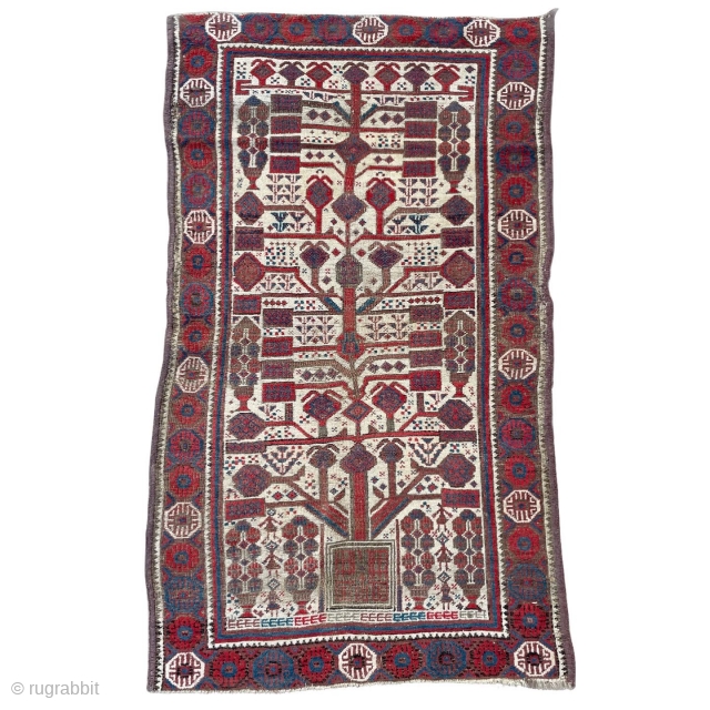 Baluch Rug with Tree of Life or rather Pomegranate Tree on rare ivory field - High resolution images available if interested - please email me at yorukrugs@gmail.com since I have not been  ...