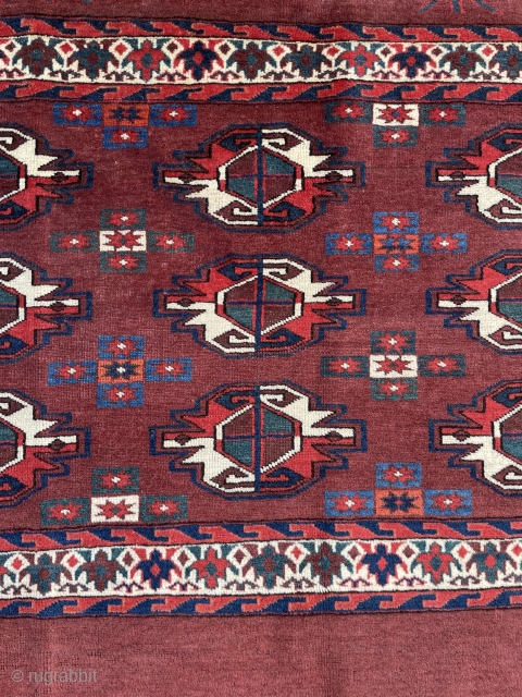 Turkmen Yomud/Yomut group chuval with high quality wool, top colors, tight weave, specious drawing and a wonderful border - c. 1850-60 - 45" x 32" - 114 x 82 cm   