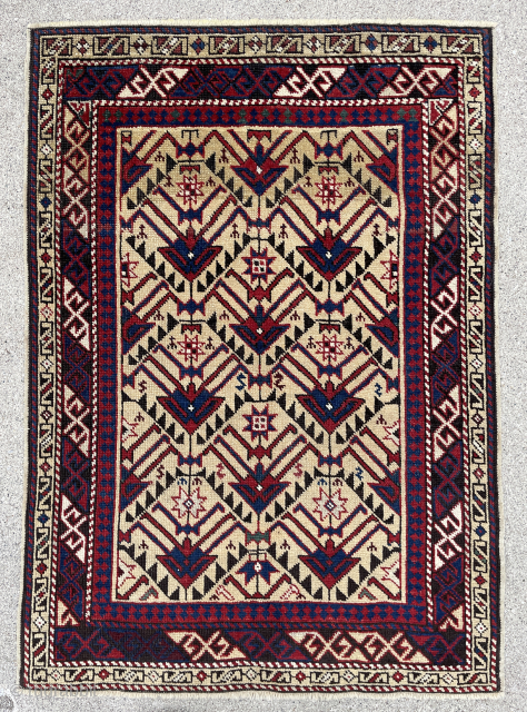 Caucasian Avar Rug with a beautiful lattice pattern on a yellow ground - about 3' x 4' ft. email - yorukrugs@gmail.com for high resolution pictures and details      