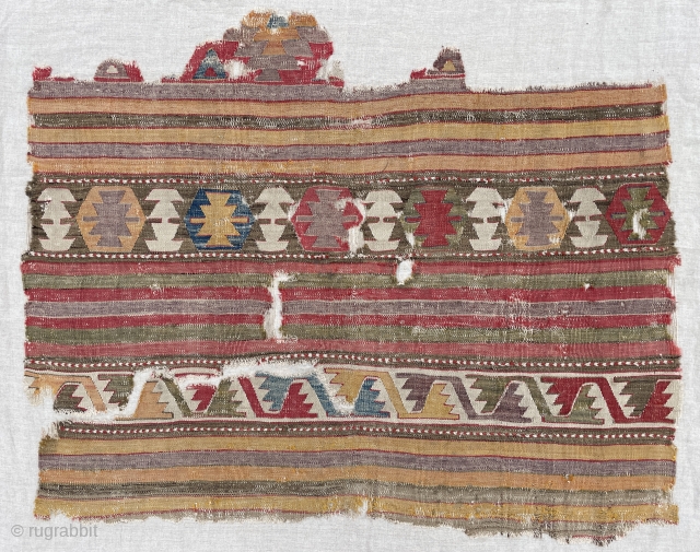 Early Anatolian Kilim fragment - professionally mounted on linen - kilim dimensions 53" x 42" - 135 x 107 - reasonably priced           