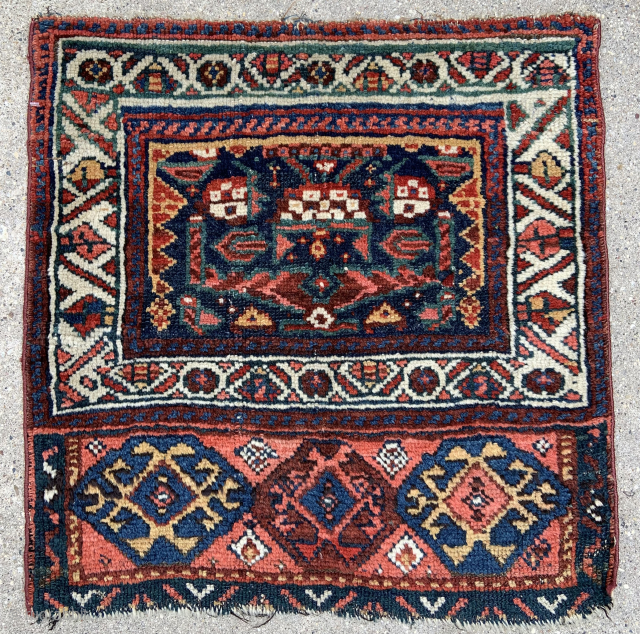 Sanjabi Bagface with a skirt, beautiful natural colors and glossy wool - 19th century - 25” x 26” - 64 x 67 cm email yorukrugs@gmail.com for purchase and see link for details  ...