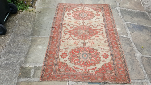 A fine antique Dorosht rug with Lions. 160 x 105  some wear , backed and conserved.                