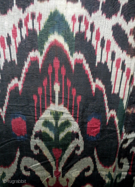     

   This is a beautiful old 19th. century Tajik 
   Ikat panel, measuring 45" wide by 76" long.
   The ikat panel is  ...