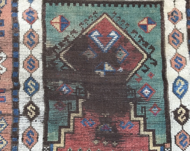 An east Anatolian prayer rug , circa : first half 19th century in condition as photos daylights above.
Beautiful colors nice details and as you see someone has prayered too much on :-)  ...