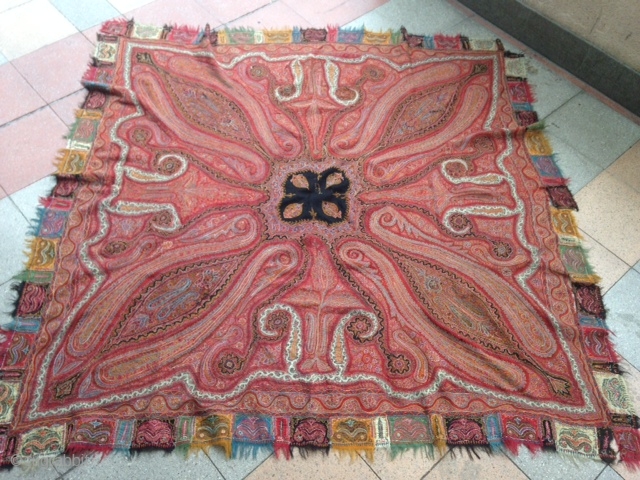 September sale :
A square Indian ( embroidery shawl ) signed in center .
in condition as here , don't ask me more photo please . thanks .
Circa : 19th .    