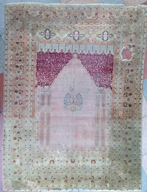 Very nice and old Tabriz Silk rug ! in condition ! no cracking . 
Fine quality .
circa : 19th 
Size : 170x130cm
Please don't ask more photo about ! Thanks;    