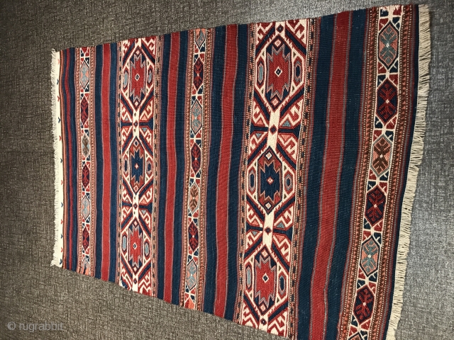 Antique bergama kilim with beautiful colors and fine work.                        