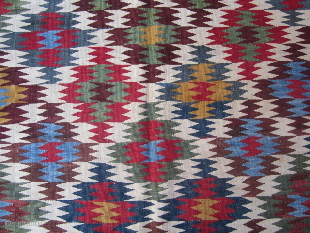 Old Qashqai kilim.19th.
Few places in borders found repair and smll repair in middle.
But good repair.in reality more beautiful than the pictures.
size 320x145.           