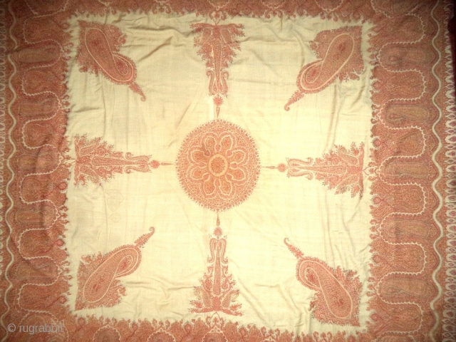 Kashmir shawl (hand embroidered borders), mid-nineteenth century                          