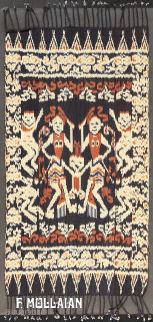 This is an antique Indonesian textile woven during the end of the 19th century circa 1890-1900 and measures 100x 54CM in size. This unique textile has a pictorial design with two dancing  ...