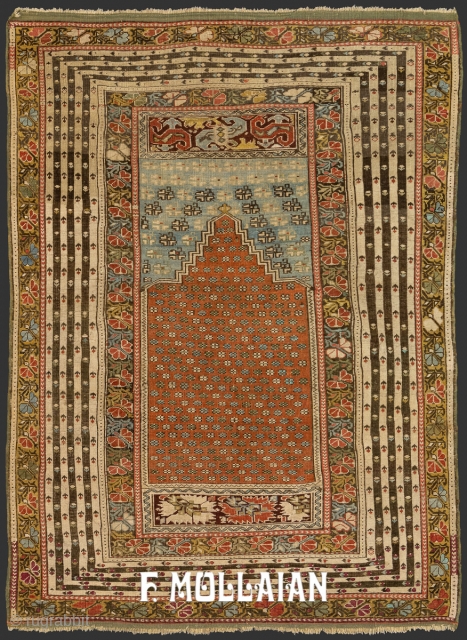 Prayer-Field Antique Turkish Ghiordes Rug, 19th Century,

175 × 130 cm (5' 8" × 4' 3"),                  