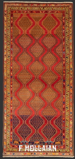 Lovely Antique Signed Caucasian Karabakh (Qarabağ) Rug, 1920-1950,

213 × 100 cm (6' 11" × 3' 3"),

Sign/Firma: …Agha-gholi son of Mohammad ..shahri, the year 1332         