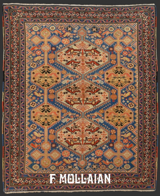 Amazing Tribal Desigh All-Over Antique Persian Afshari Rug, ca. 1950

152 × 128 cm (4' 11" × 4' 2")               