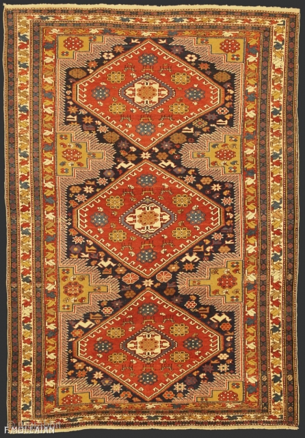 This is an antique Khila rug woven in the Caucasus mountains during the end of the 19th century circa 1880 and measures 173x 123CM in size. the field is designed with three  ...