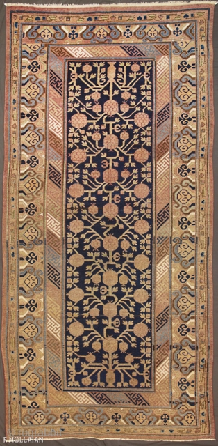 A Lovely Large Antique Khotan Carpet, 1880-1900,

300 × 145 cm (9' 10" × 4' 9"),


Although not very expensive this Khotan that measures 300 × 145 cm (9′ 10″ × 4′ 9″) knotted  ...