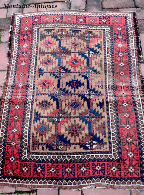 Antique Baluch Rug-- approx 32 × 43” 

Light camel ground with soft colors and interesting abrash. Possibly Torbat-e-Jam, Khorasan province, northeast Persia.

Ex James Douglas personal collection. Mr. Douglas was a scholar and  ...