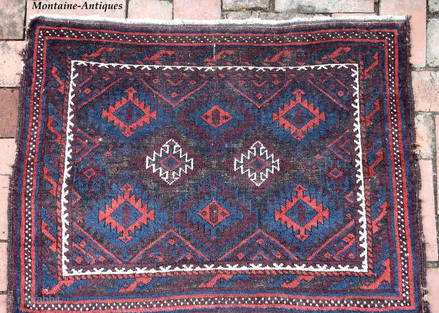 Sistan Baluch Bag Face-- approx 23 × 27”

Symmetrical arrangement of deep red and white serrated diamonds. Likely Southeast Iran.

Ex James Douglas personal collection. Mr. Douglas was a scholar and aficionado of Mideast  ...