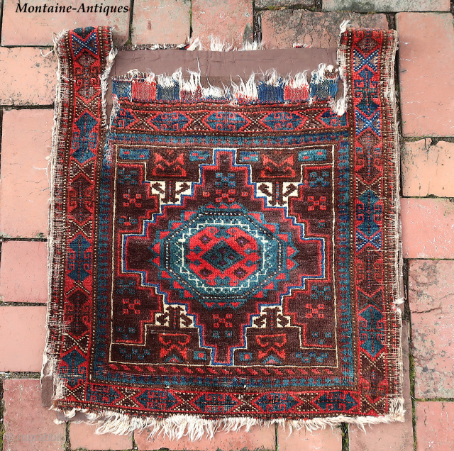   Sistan Baluch Khorgin Faces— approx 21 × 20”
 
Blue octagonal medallions. Possibly Salor Khani based on Turkoman choval elements.

Ex James Douglas personal collection. Mr. Douglas was a scholar and aficionado  ...