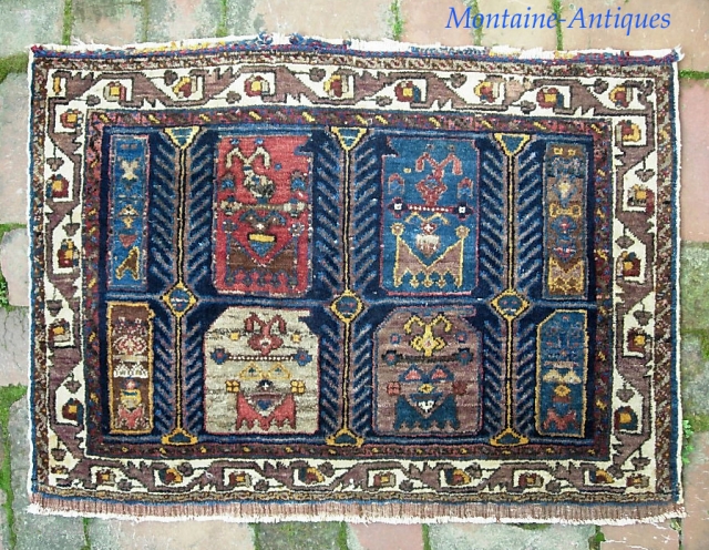 Afshar-- 24 x 32 inches. Some fugitive dyes but still  very interesting and finely knotted piece. $20 ups to Lower 48           