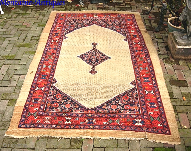 Camel Malayer-- 5.7 x 9.6 --  Antique West Persian village medallion rug with wool weft. Floppy. Open "diapered" field with natural camel colored wool and abundant abrashes. Old rug! As found  ...