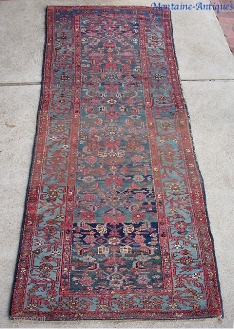 Kurd Hamadan runner 2 ft 10 by 9 ft 2 inches. Lots of soft blues and a hundred interesting abrashes. A little bit of pile wear here and there but no foundation  ...